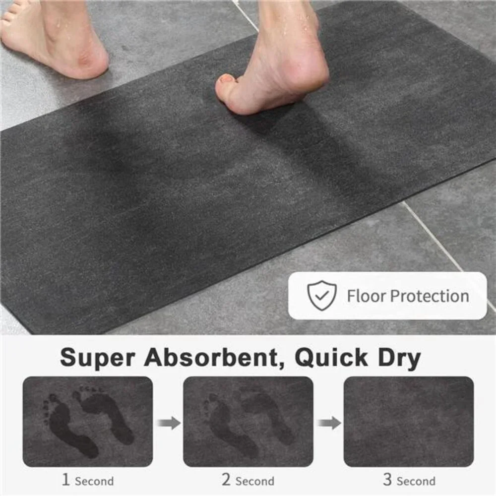 Bath Mat Rug, Super Absorbent Quick Dry Non-Slip Thin Bathroom Rugs, Easy Clean